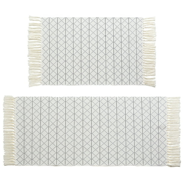 Blue Page Boho Cotton Woven Bathroom Rug Runner Set, 4.2'x2'+3'x2' Grey