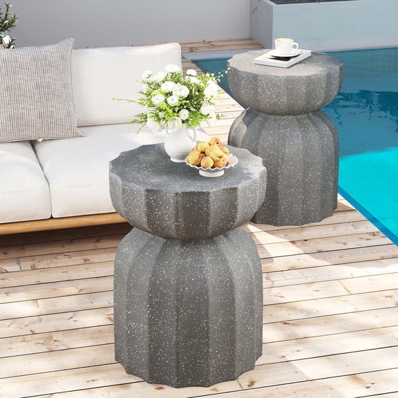 13" Modern Outdoor and Indoor Waterproof Coffee Table and Side Table Set, Durable MgO Cement Design, Suitable For Patio, Garden, Backyard and Living Room, Grey, 2PC
