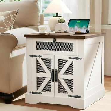 FURUISITE Contemporary Square Wood End Table, White
