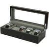 Dads and Grads- Watch Box Wood Brown Finish 5 Large Compartments High Clearance Glass Window