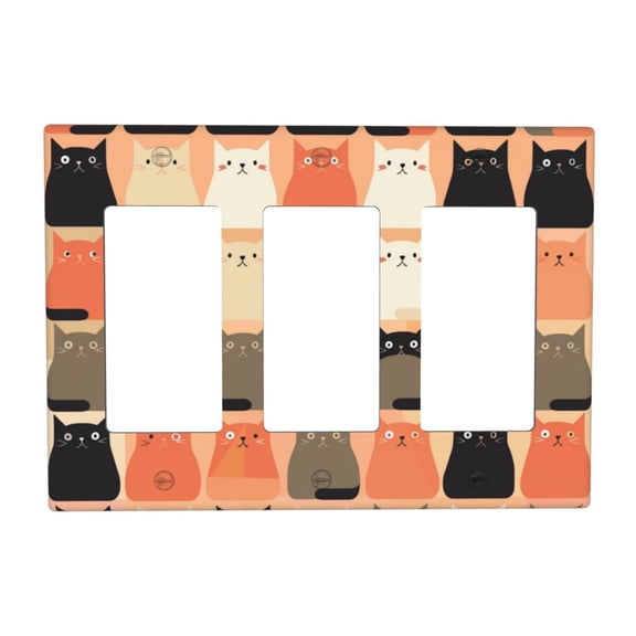 Cute Cat Icons Switch Cover Decorative Wall Plate 3-Gang Standard Size