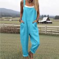 thumbnail image 5 of KPOPLK Women's Casual Wide Leg Overalls Loose Fit Jumpsuits Solid Color Adjustable Strap Bib Romper Fall Clothes Blue XXXL, 5 of 5