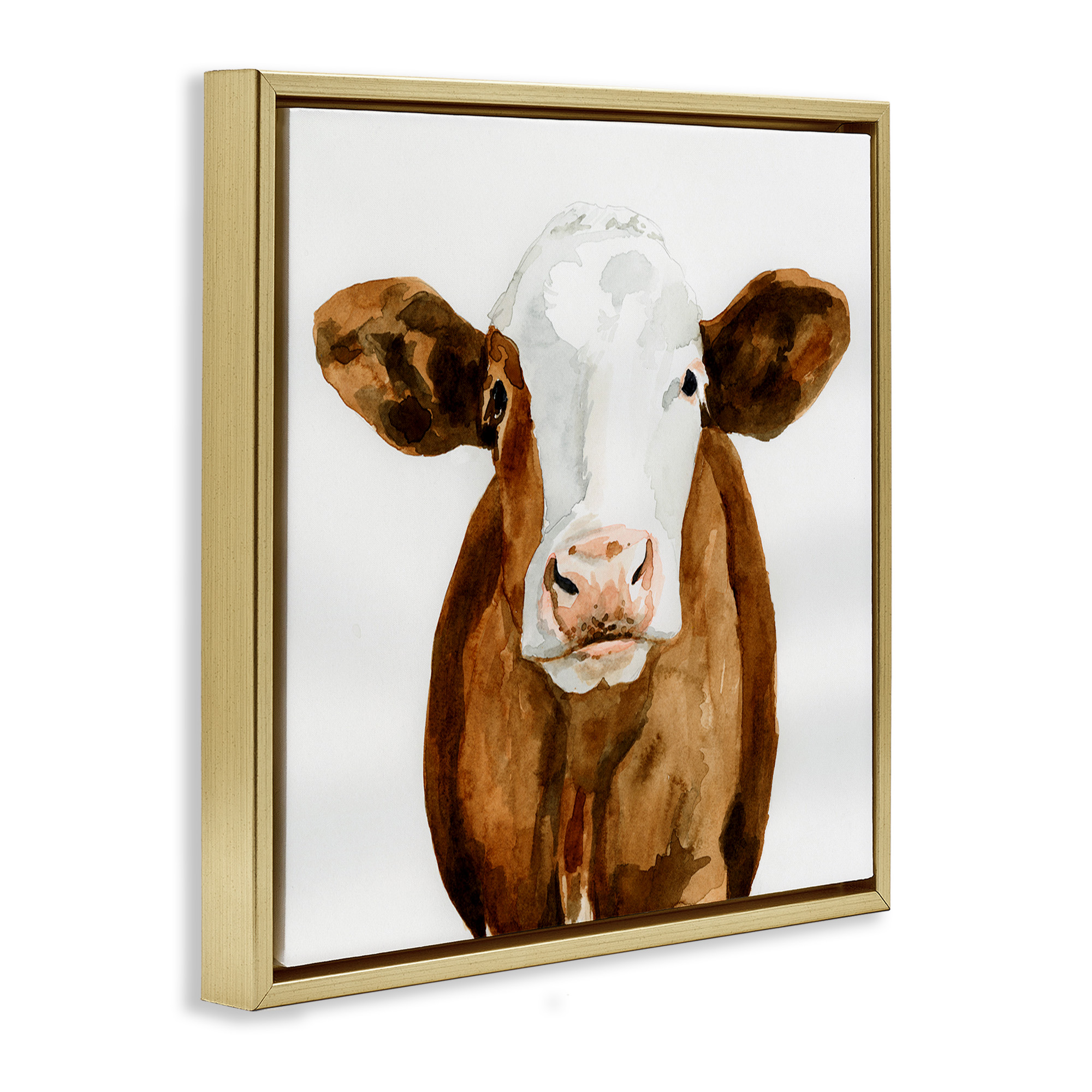 Stupell Industries Country Cow Minimal Portrait Animals & Insects Painting Gold Floater Framed Canvas Art Print Wall Art, 25 x 25