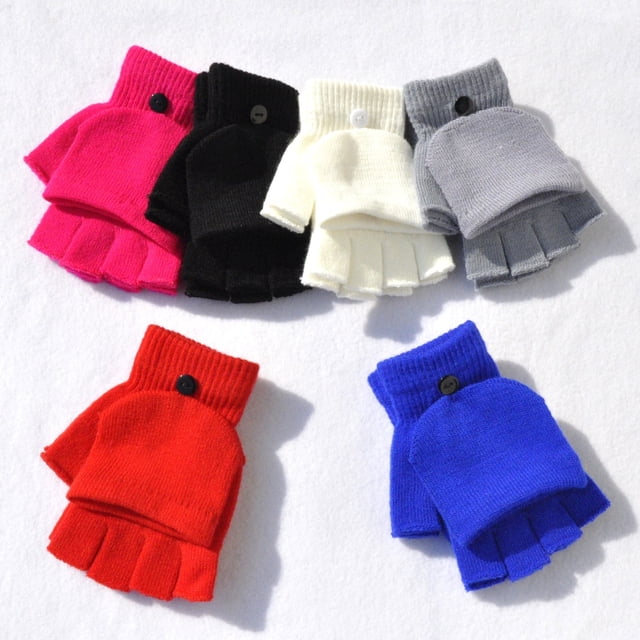 Guantes de medio dedo para adultos, de invierno, resistentes al frío, cálidos, con vuelta, para estudiantes, guantes de punto de medio dedo antideslizantes