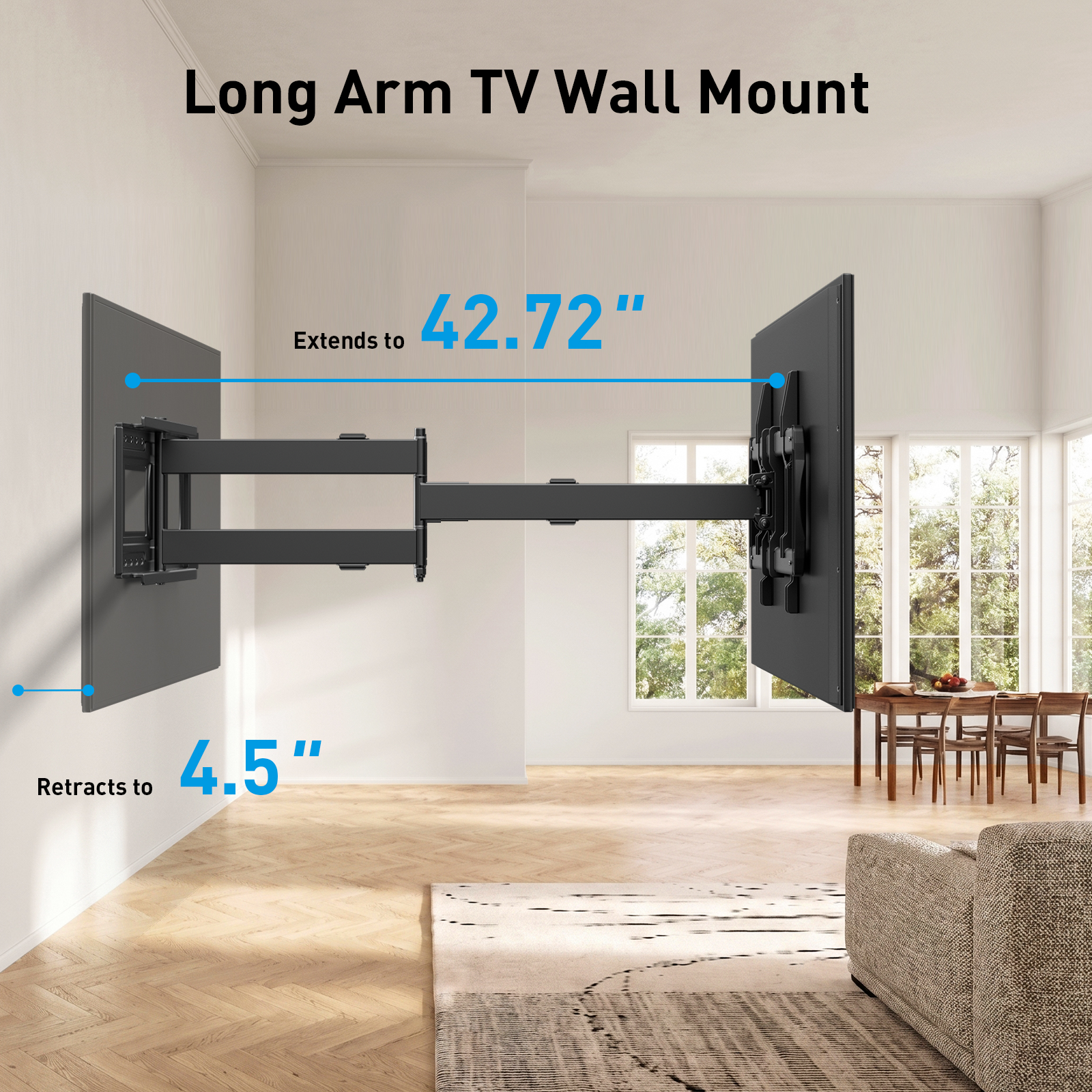MountFTV Full Motion Long Arm TV Mount 42-90 Inch, 150 lbs photo 4