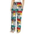 thumbnail image 3 of Pajama Pants Women, Black White Owl Colorful Stripes Sweatpants Soft Sleep Lounge Pants, Casual PJ Bottoms Pants with Pockets, 3 of 5