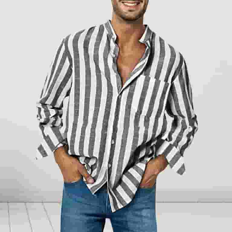 定番の中古商品 Fusipu High Loose Collar Stand Sleeve Long Shirt Men Clothing