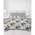 thumbnail image 2 of Quilts Twin Size Bedding Set, Navy Blue White Floral Lightweight Quilted Comforter, Farmhouse Flowers Botanical Leaf Soft Reversible Bedspread Coverlet with Pillow Covers for All Season, 68" x 86", 2 of 7