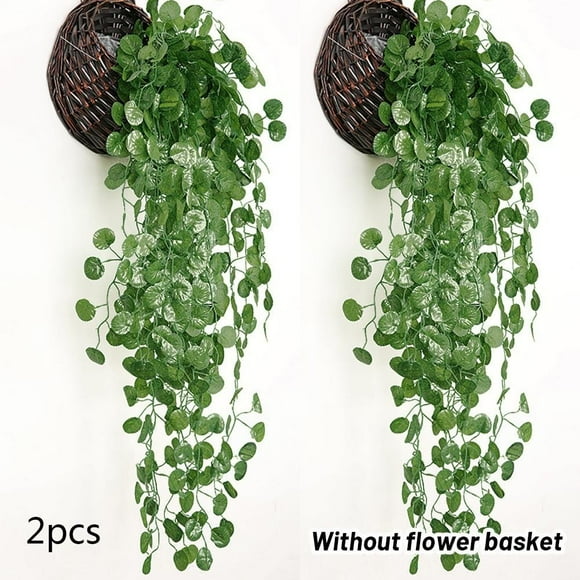 Luckyn 4 Pcs Artificial Hanging Plants Basket Pot,Fake Vine Trailing Indoor Home Ivy Plant Greenery Vine Leaf Garland Begonia Leaf Rattan
