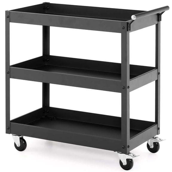 Costway Heavy Duty 3-Tier Utility Cart with Ergonomic Handle Universal Wheels Garage Black