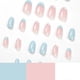 thumbnail image 3 of Uñas postizas azules almendradas con punta francesa y diseño floral, acrílico brillante de cobertura total., 3 of 5