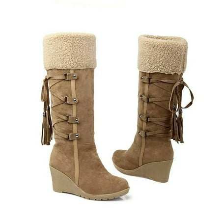 

Foraging dimple Women s Boots Long Snow Boots Slope Heel Snow Boots High Boots Women s Shoes Yellow