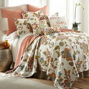 Levtex Home - Clementine Quilt Set - King Quilt   Two King Pillow Shams - Floral - Orange , Yellow, Teal, Ivory - Quilt (106x92in.) and Pillow Shams (36x20in. ) - Reversible - Cotton Fabric