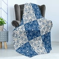 thumbnail image 4 of Moroccan Soft Flannel Fleece Blanket, Turkish Portuguese Style Mosaic Ceramic Patterns Country Style Vintage Image, Cozy Plush for Indoor and Outdoor Use, 50" x 60", Navy Blue White, by Ambesonne, 4 of 5