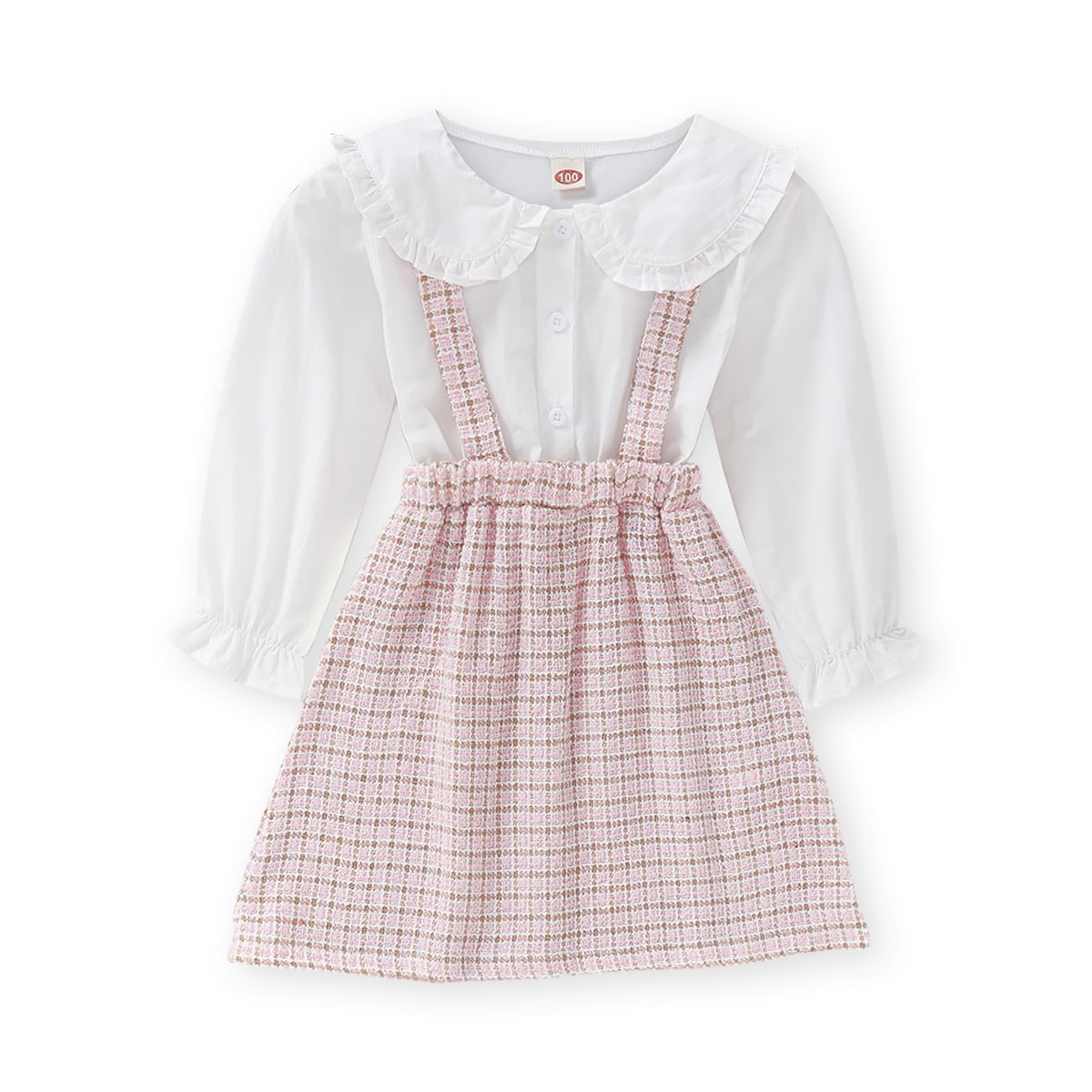 5T Kids Girl Clothes Long Sleeve Dress Pink Plaid Dress Little Girl