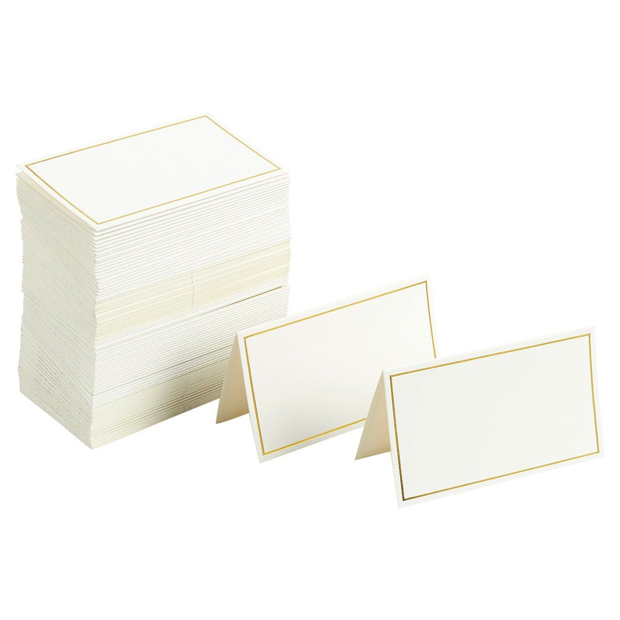 Pack of 100 Place Cards Small Tent Cards with Gold Foil Border