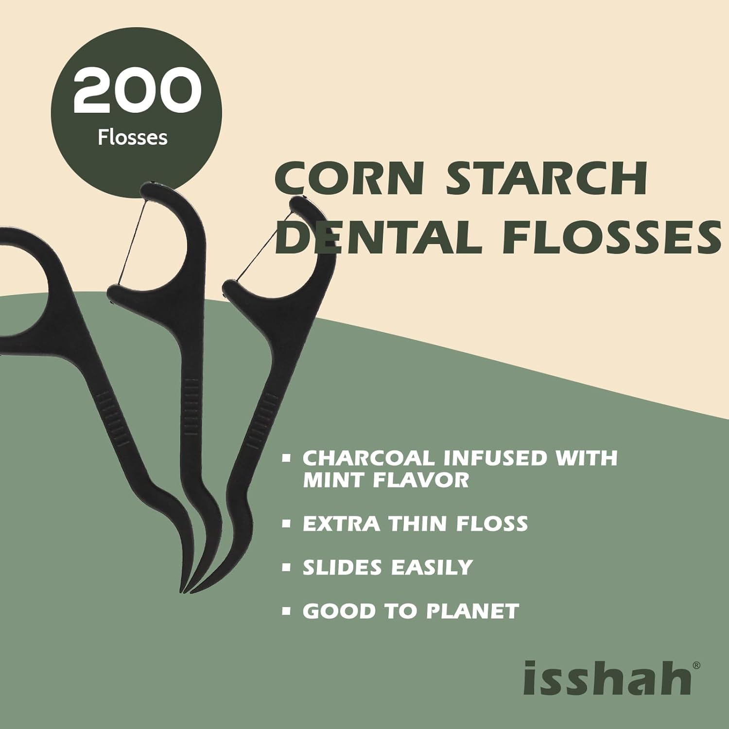 Natural Dental Floss Picks - 200 Count - PETA Approved, BPA Free, Vegan, Sustainable, Eco Friendly, Natural Dental Flossers by (Charcoal)