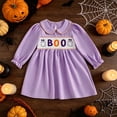 thumbnail image 2 of larppty Toddler Baby Girl Halloween Outfit Plaid Smocked Dress Pumpkin Ghost Long Sleeve Dresses Girls Fall Winter Clothes, 2 of 8