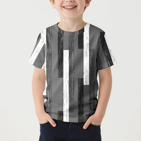 SGFCWSX Boys Short Sleeve T-Shirt Kids Regular Fit Crew Neck Striped Print Summer Tees Casual Tops Gray Size 7-8Years
