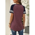 thumbnail image 5 of TEMOFON Women's Top Casual Summer Tunic Shirt Striped Short Sleeve Crewneck Tshirts Fashion Trendy Winered Tees Y2K Blouses, 5 of 7