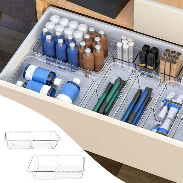 Organizador de Cajones Acrílico Expandible, Caja de Almacenamiento Apilable con Base Antideslizante, Compartimento de Escritorio Versátil para Cocina, Baño y Habitación, Organizador Transparente Dura