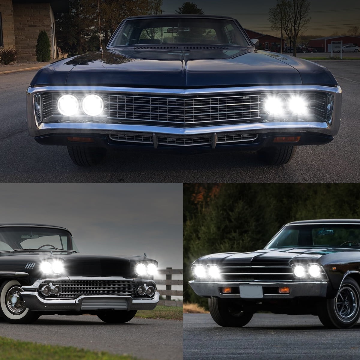 5.75" (5-3/4") LED Headlights with Hi/Lo Beam & Angle Eyes - Fit Chevy Impala/El Camino,4X