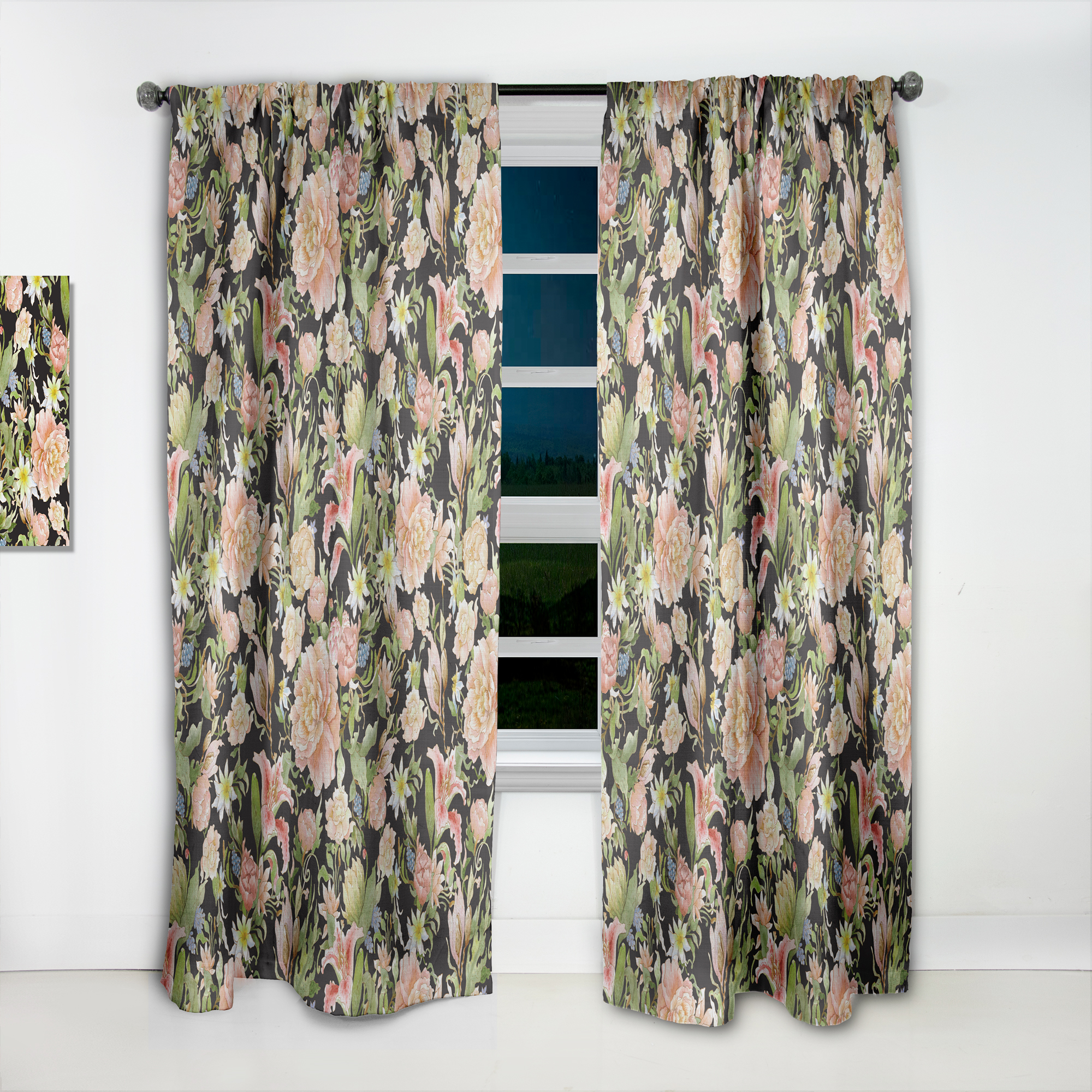 Designart 'Bituminous Bloom XXIV' Floral Curtain Panel