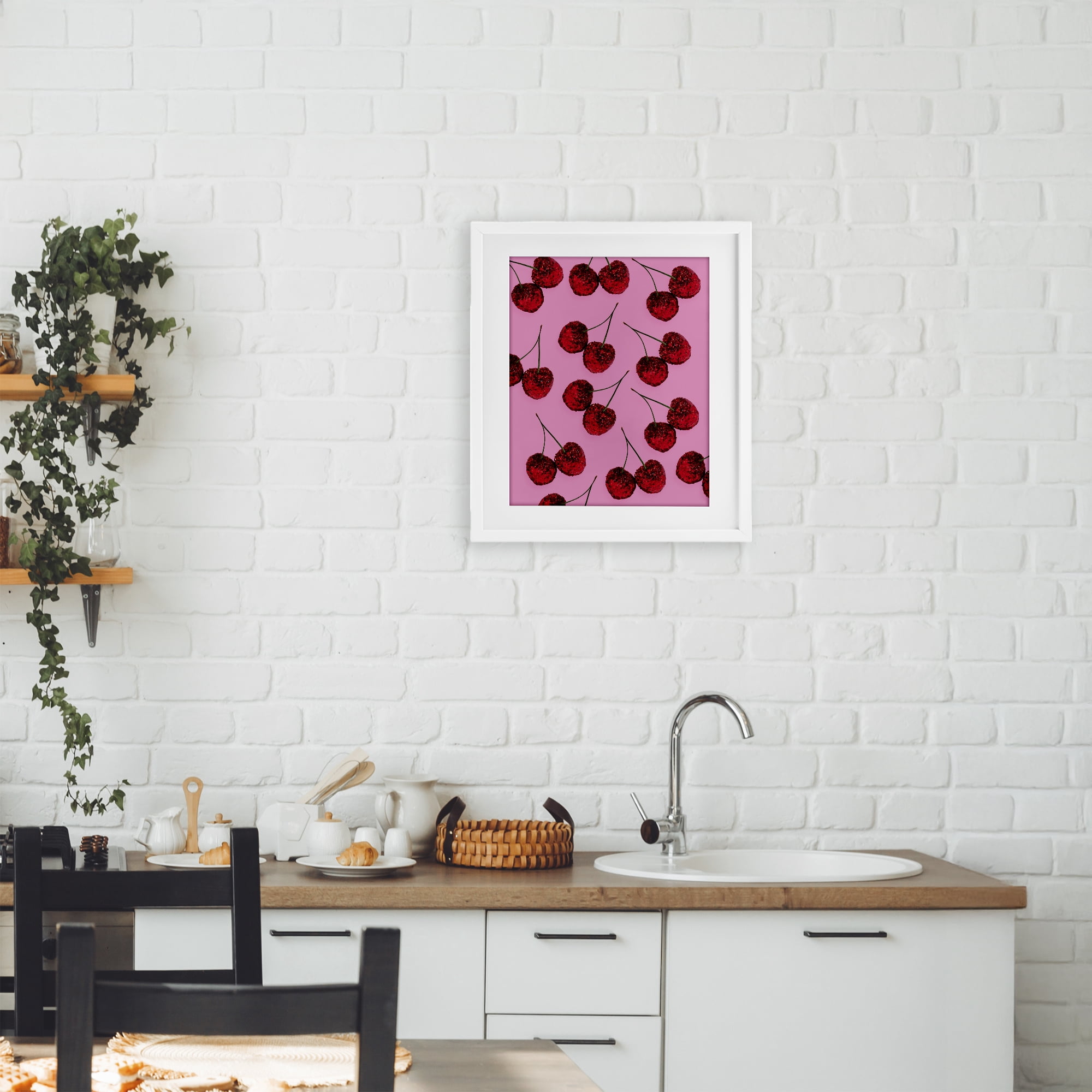 Stupell Industries Glitter Glam Cherries Pattern White Framed Print Under Glass, design by LISH Creative