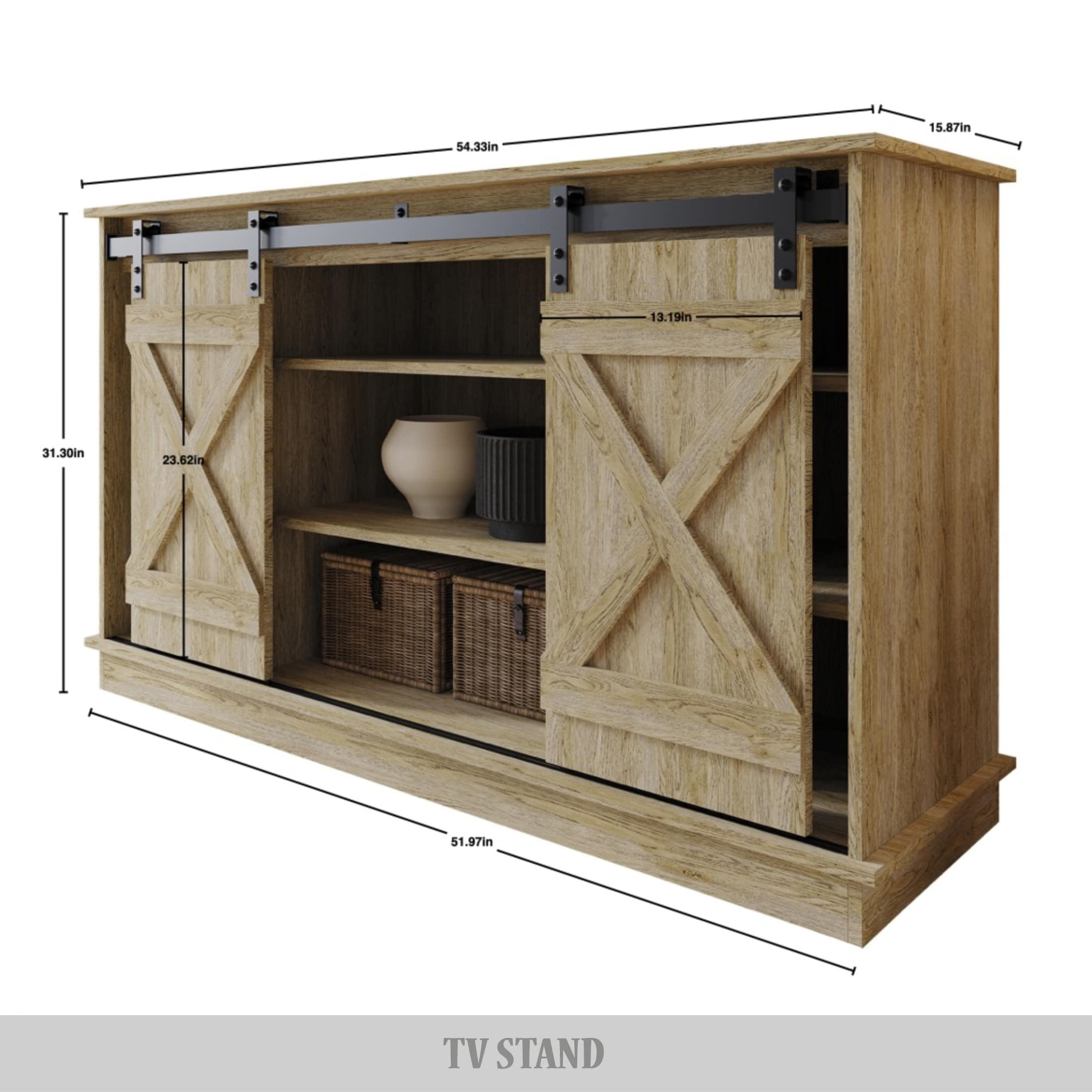 Castle Place Vintage 54" TV Stand Console for TVs up to 65", Sanremo Light Oak
