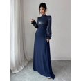 thumbnail image 3 of Navy Blue Elegant Sequin Long Sleeve High Neck Wrap Waist Maxi Dress For Banquet Party Wedding Guest, 3 of 7