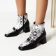 thumbnail image 4 of NECHOLOGY Botas Mujer Adulto Femenino Zapatos Botines mujer Botines de mujer en otoño e invierno patrón de bloqueo de color de moda cómodo punta cuadrada tacón grueso (White, 7.5), 4 of 7