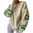 thumbnail image 2 of Hauts Chauds pour Femmes Manches Longues Décontracté Lettre Col Rond Chandail en Molleton Pull Tunique Ample Tenues de Travail en Solde, 2 of 6