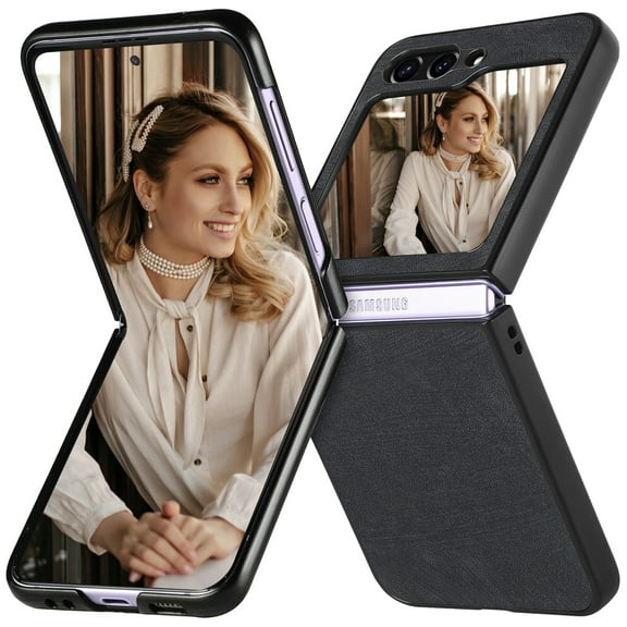 CCSmall for Samsung Galaxy Z Flip 6 Case, Retro PU Leather Slim Protective Cover Support Charge Wirelessly Phone Case for Samsung Galaxy Z Flip6 FFG Black