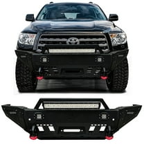 Vijay Compatible with 2008-2009-2010 Toyota Sequoia Front Bumper Textured Black Steel with D-rings and Lights