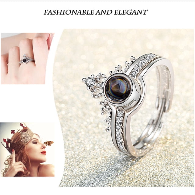 EGNMCR Rings 520 I You Projection Crown Two-in-one 100 Languages Men And Women Couple Rings the ring