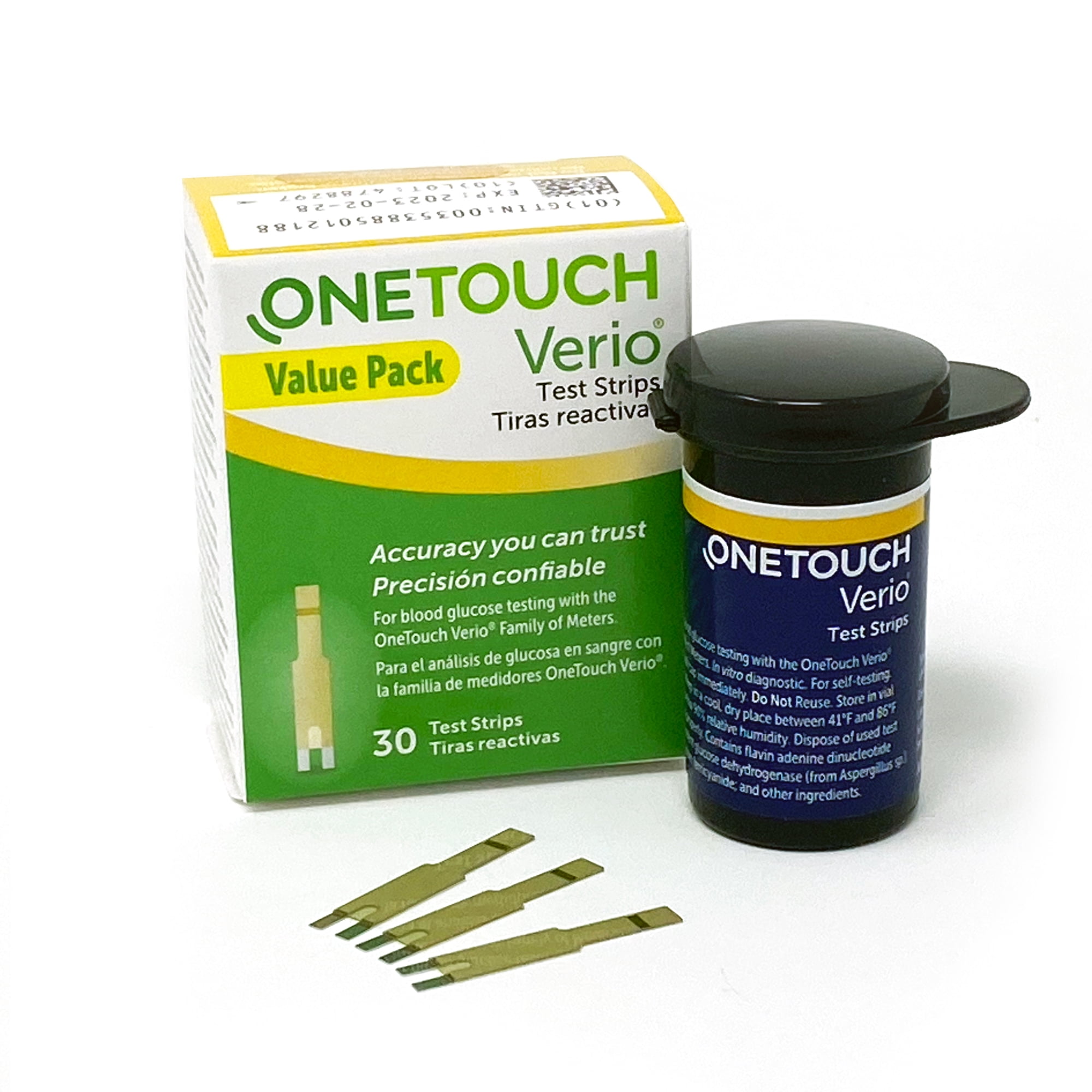 OneTouch Verio Test Strips for Diabetes - 30 Count | Diabetic Test Strips for Blood Sugar Monitor | at Home Self Glucose Monitoring | 1 Box, 30 Test Strips