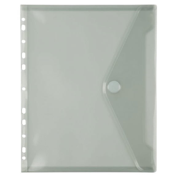 JAM Paper Plastic 3 Hole Punch Binder Envelopes, Hook & Loop Closure, 9 1/2 x 11 1/2, Smoke Gray, 3/Pack