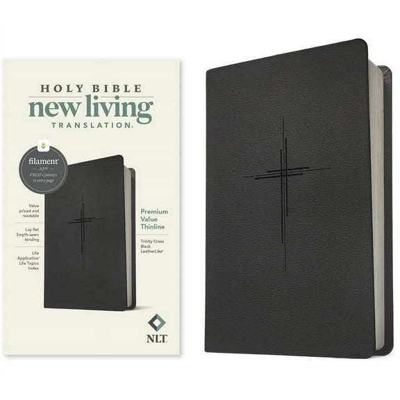 NLT Premium Value Thinline Holy Bible Filament Enabled Edition-Trinity Cross Black LeatherLike