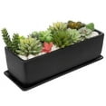 thumbnail image 3 of MyGift 14 Inch Ceramic Indoor Plant Pot, Rectangular Succulent Planter, Decorative Flower Planter with Drainage Hole and Removable Tray, Matte Black, 3 of 7