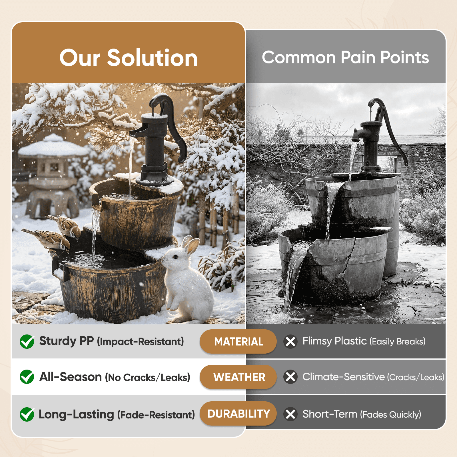 Magshion 27" Barrel and Pump Fountain Outdoor, Cascading Waterfall Fountain with Electric Recirculating Pump for Garden Patio Backyard Décor, Bronze