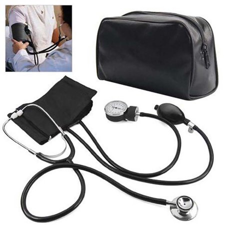 Standard Blood Pressure Aneroid Manual Blood Pressure Monitor Convenience Stethoscope BP Cuff Gauge Aneroid Sphygmomanometer Machine Kit Black ()