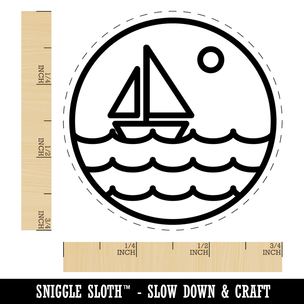 Sailboat on Ocean Lake Self-Inking Rubber Stamp Ink Stamper - Black Ink - Small 3/4 Inch