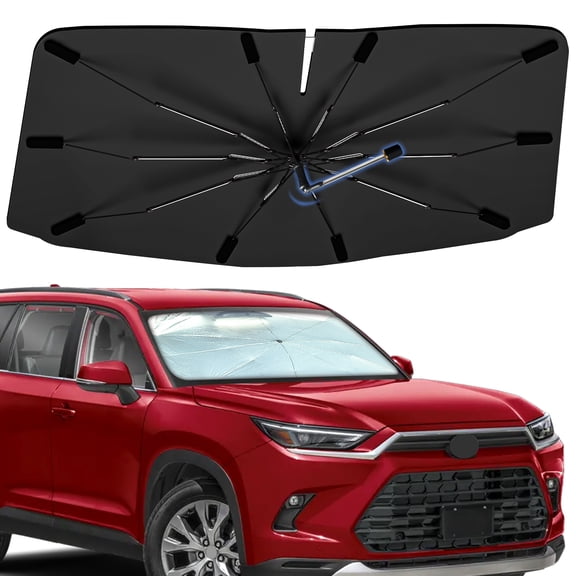 Windshield Sun Shade Umbrella for Toyota Grand Highlander 2024-2026, Foldable Car Sunshade for Front Window with 360° Rotating Shaft, Custom-Fit Parasol para Carro for UV Blocking & Heat Reduction