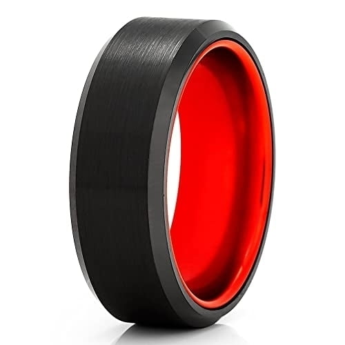Red Tungsten Wedding Ring,Black Tungsten Ring,8mm Wedding Ring,Tungsten Wedding Band,Anniversary Ring,Engagement