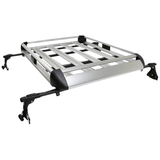 DNA Motoring RRC-38-SL Porte-Bagages de Toit à Barre Croisée + Panier de Transport (50 Pouces x 38 Pouces) avec Pinces Ajustables, Argent