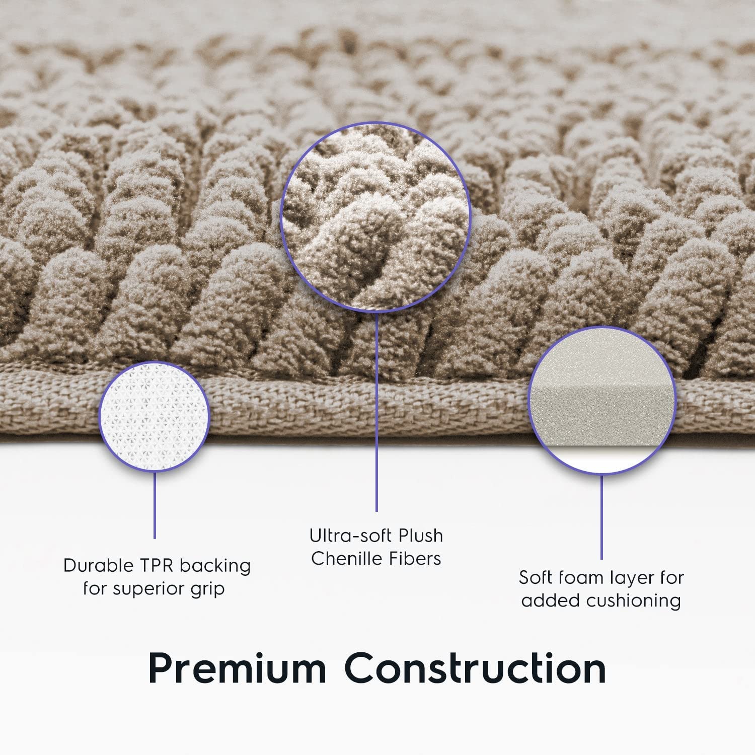 Bathroom Rugs and Mats Sets, Chenille Microfiber, Quick Dry, Ultra Soft Luxury, Shaggy Absorbent Non-Slip Washable Bath Rugs, Bath Mats for Bathroom, Shower Mat & Tub (Beige, 21"x32", 2 pcs)