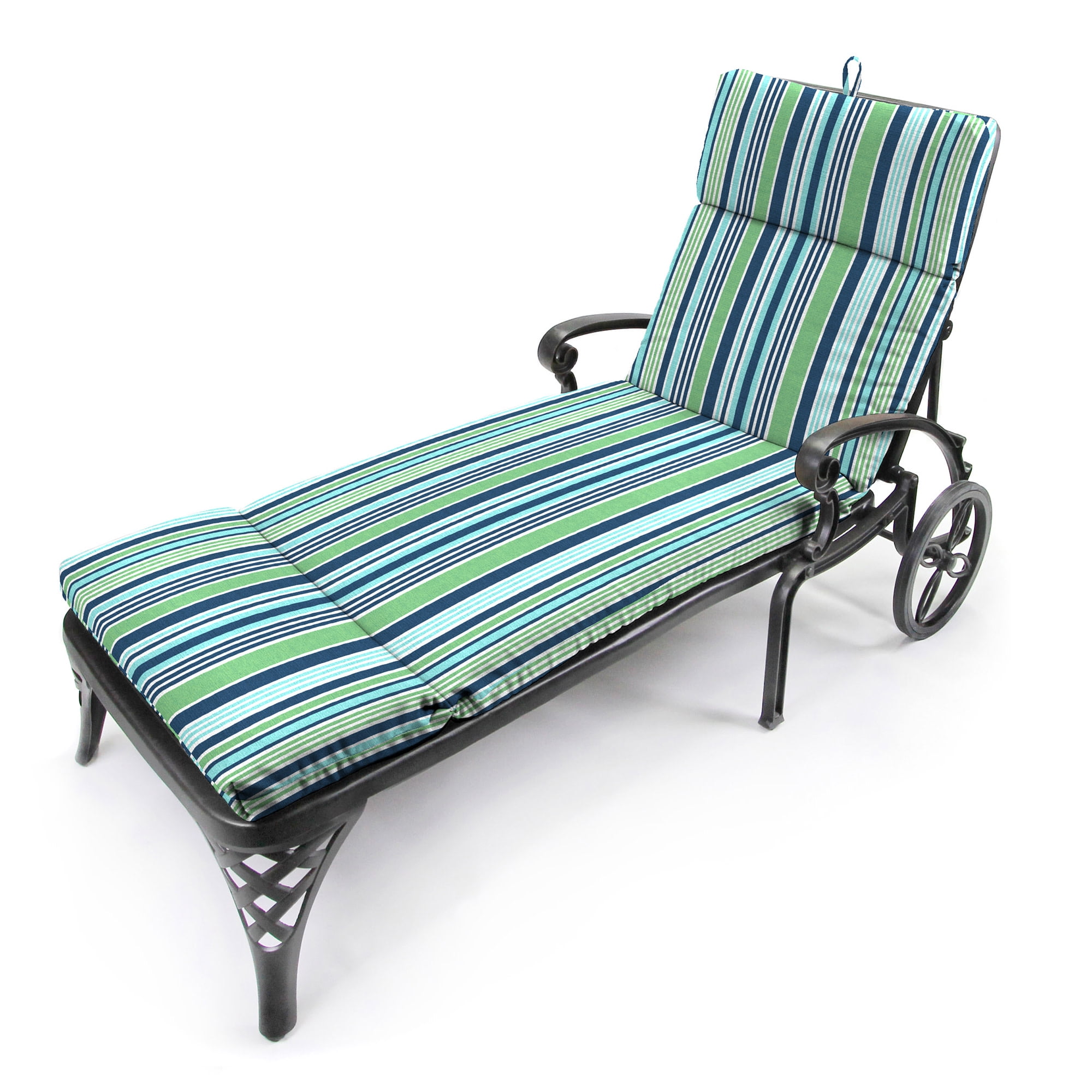 Jordan Manufacturing 72" x 21" Osio Nomad Blue and Green Stripe Rectangular Outdoor Chaise Lounge Cushion with Ties and Hanger Loop