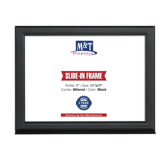 M&T Displays Double Sided Counter Slide In Advertisement Frame 11x17 Inch Black 1" Aluminum Profile Landscape Tabletop Picture Poster Document Certificate Sign Holder Metal Base