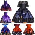 thumbnail image 2 of Kids Girls Halloween Costume Dress w/Witch Hat Pumpkin Skull Printed Fancy Dress Up Cosplay Party Outfits, 2 of 7