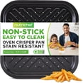thumbnail image 1 of NutriChef Non Stick Oven Crisper Pan - Heavy Duty Carbon Steel Baking Tray w/ Perforated Holes for Even Airflow - Bake Fries, Pizza, Frozen Snacks, & More - Dishwasher Safe, Black, 1 of 6